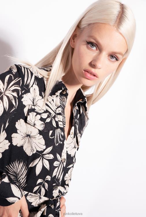 ilgos suknelės | DH06P53 grafinė gėlėta marškinių suknelė Pinko juodas/sviestas