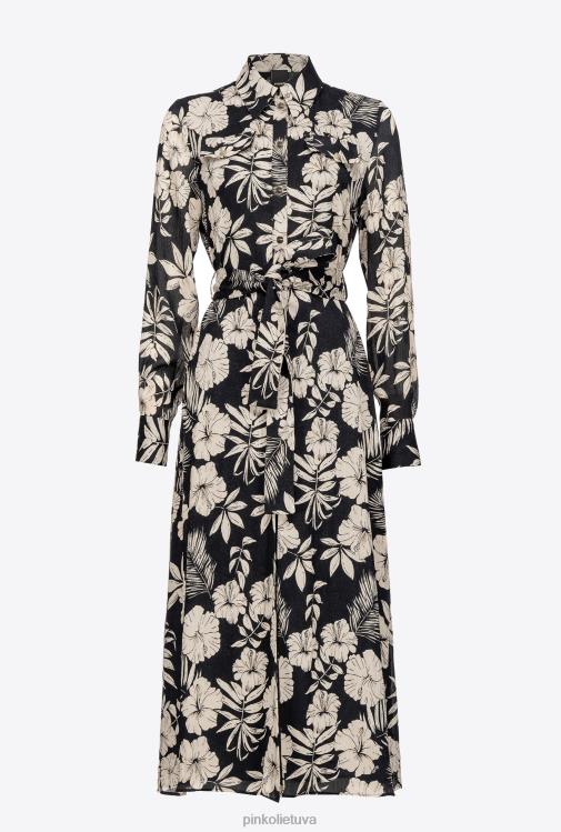 ilgos suknelės | DH06P53 grafinė gėlėta marškinių suknelė Pinko juodas/sviestas