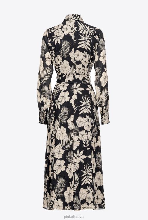 ilgos suknelės | DH06P53 grafinė gėlėta marškinių suknelė Pinko juodas/sviestas