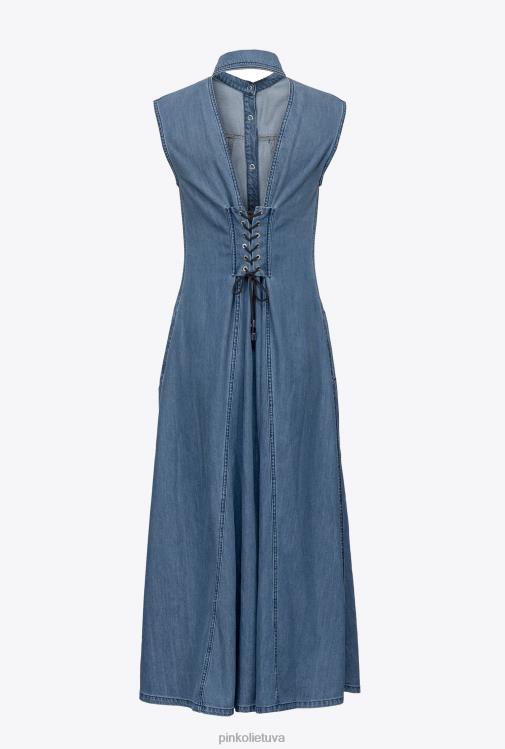 ilgos suknelės | DH06P54 ilga plaukiojanti džinsinė suknelė Pinko tamsus vidurinis skalbimas