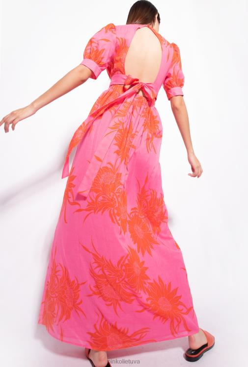 ilgos suknelės | DH06P63 ilga suknelė su didelėmis margintomis gėlėmis Pinko rožinė/raudona
