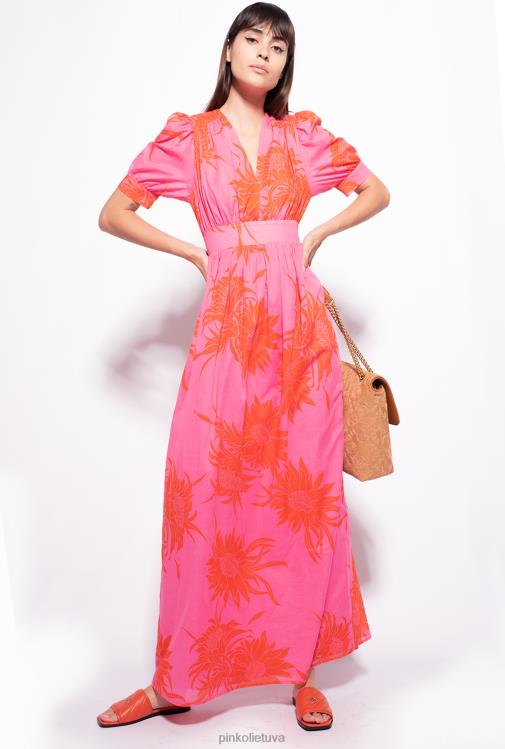 ilgos suknelės | DH06P63 ilga suknelė su didelėmis margintomis gėlėmis Pinko rožinė/raudona