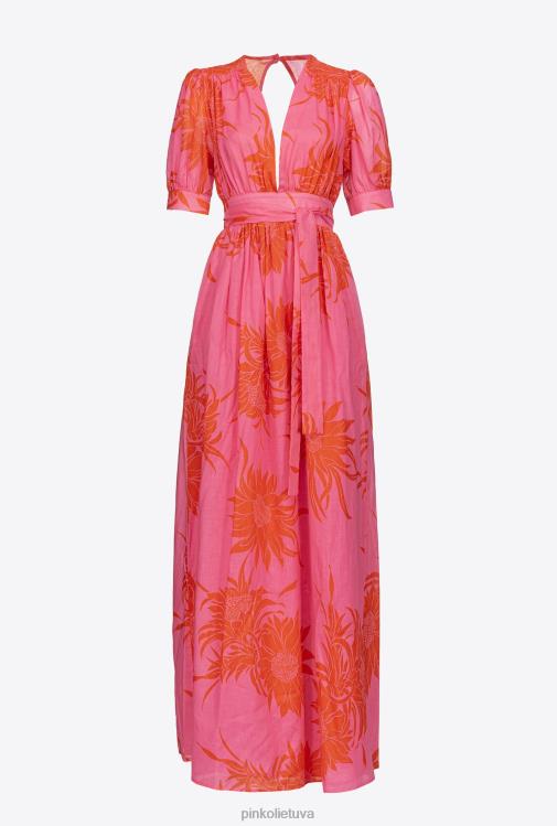 ilgos suknelės | DH06P63 ilga suknelė su didelėmis margintomis gėlėmis Pinko rožinė/raudona