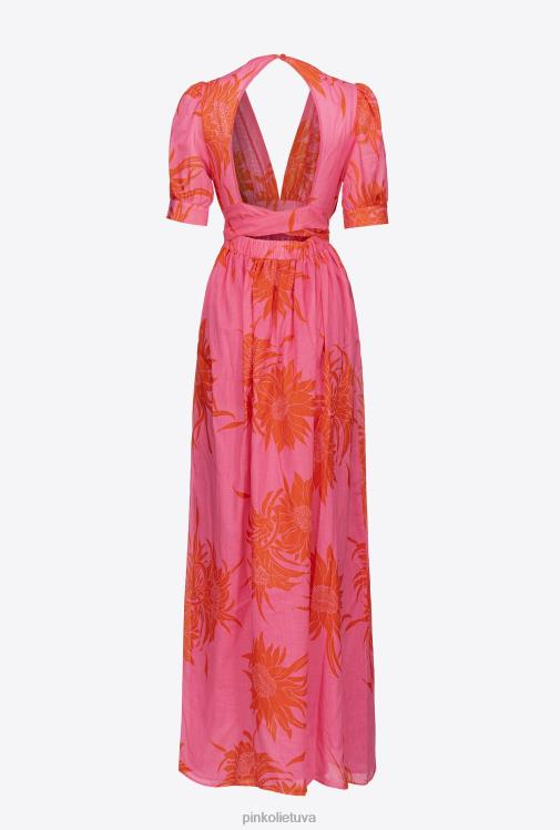 ilgos suknelės | DH06P63 ilga suknelė su didelėmis margintomis gėlėmis Pinko rožinė/raudona