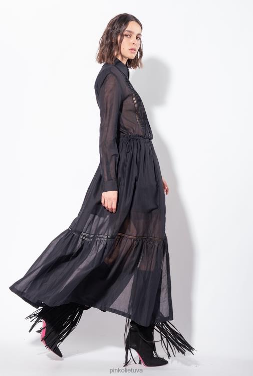 ilgos suknelės | DH06P98 ilga muslino marškinine suknele Pinko limuzinas juodas