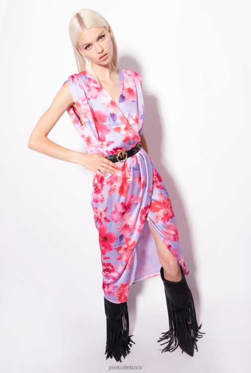 ilgos suknelės | DH06P99 satino suknelė su gėlėmis Pinko alyvinė/šviesiai rožinė/fuksija