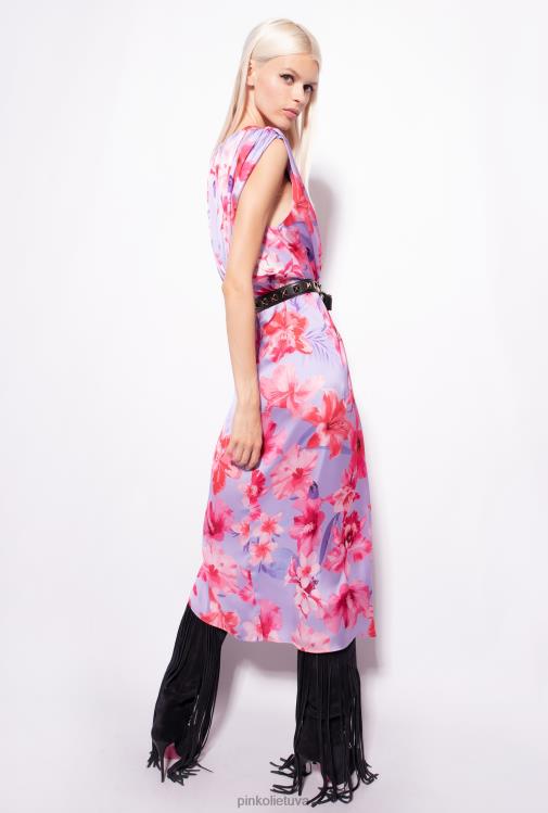 ilgos suknelės | DH06P99 satino suknelė su gėlėmis Pinko alyvinė/šviesiai rožinė/fuksija