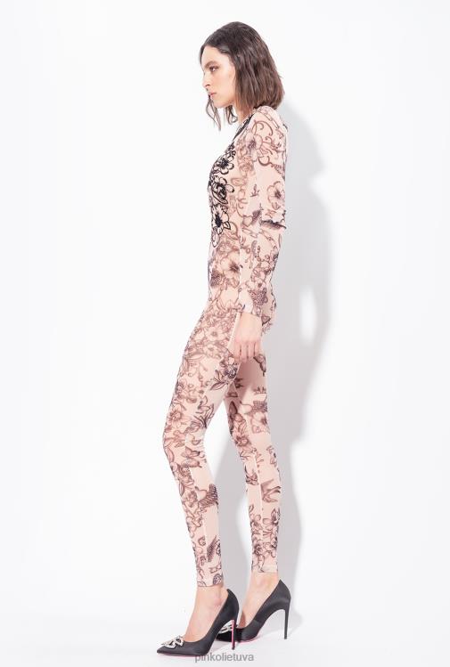 kombinezonai ir marškinėliai | DH06P115 tatuiruotėmis margintas kombinezonas su siuvinėjimu Pinko nuogas/juodas