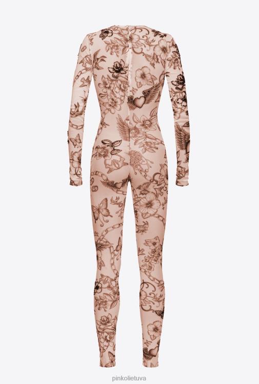 kombinezonai ir marškinėliai | DH06P115 tatuiruotėmis margintas kombinezonas su siuvinėjimu Pinko nuogas/juodas