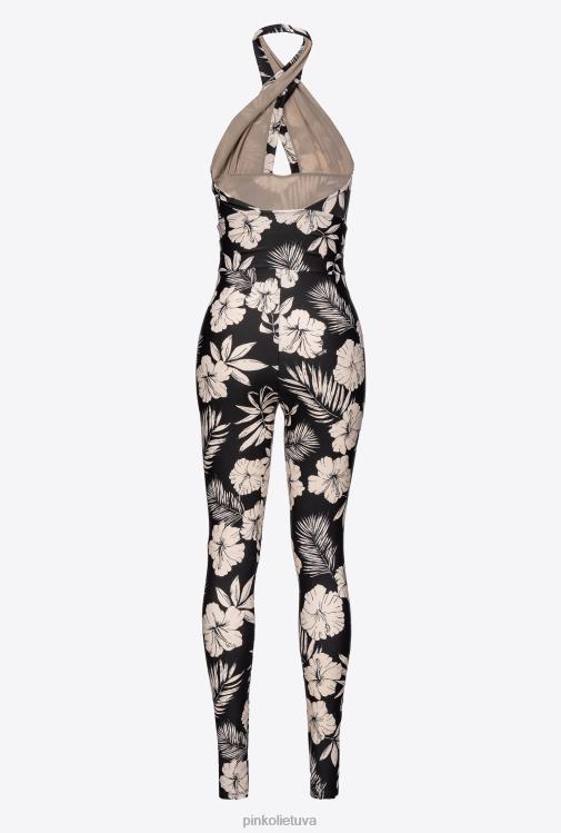 kombinezonai ir marškinėliai | DH06P160 plonas grafinis gėlėtas kombinezonas Pinko juodas/sviestas