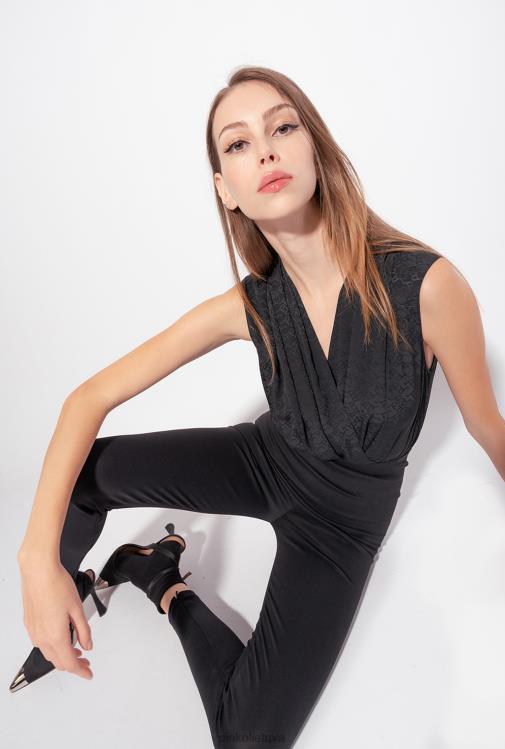 kombinezonai ir marškinėliai | DH06P310 ines 12 crepe de chine bodis su žakardo logotipu Pinko limuzinas juodas