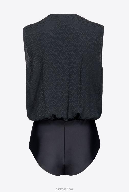 kombinezonai ir marškinėliai | DH06P310 ines 12 crepe de chine bodis su žakardo logotipu Pinko limuzinas juodas