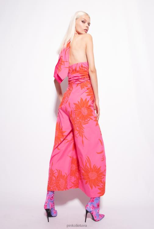 kombinezonai ir marškinėliai | DH06P67 kombinezonas su didelėmis spausdintomis gėlėmis Pinko rožinė/raudona