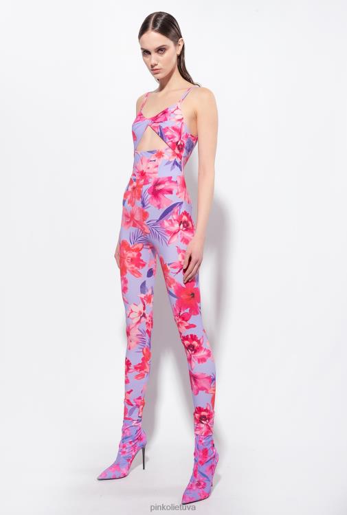 kombinezonai ir marškinėliai | DH06P90 prigludęs kombinezonas su tropinių gėlių raštu Pinko alyvinė/šviesiai rožinė/fuksija