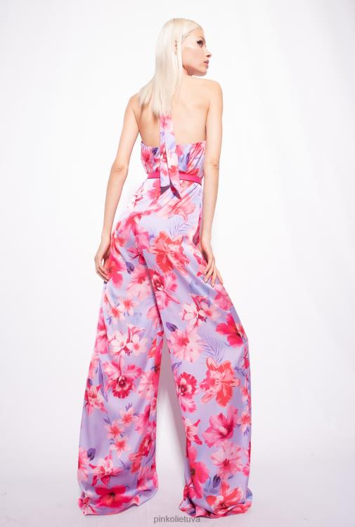 kombinezonai ir marškinėliai | DH06P97 gėlėmis margintas kombinezonas Pinko alyvinė/šviesiai rožinė/fuksija