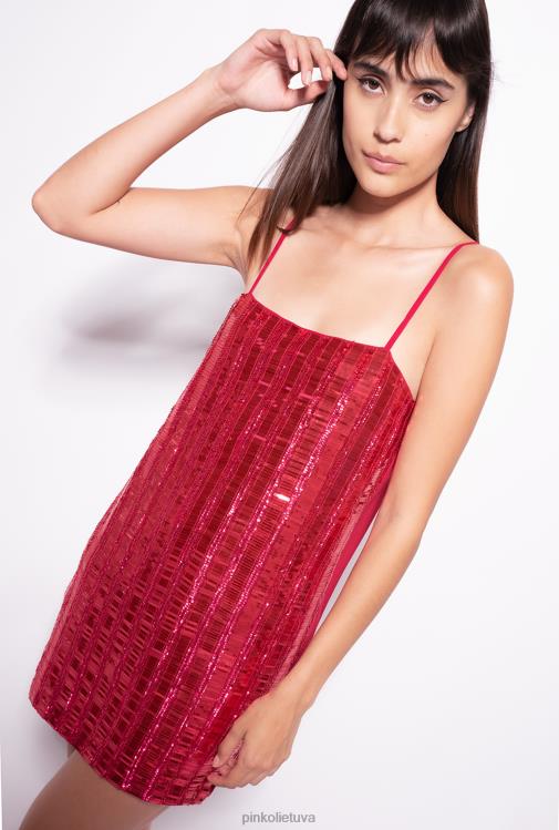 trumpos suknelės | DH06P134 mini suknelė su stačiakampiais blizgučiais Pinko aviečių raudonumo