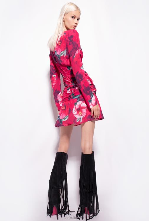 trumpos suknelės | DH06P139 trumpa hibisko rašto suknelė Pinko keli. fuksija/rožinė