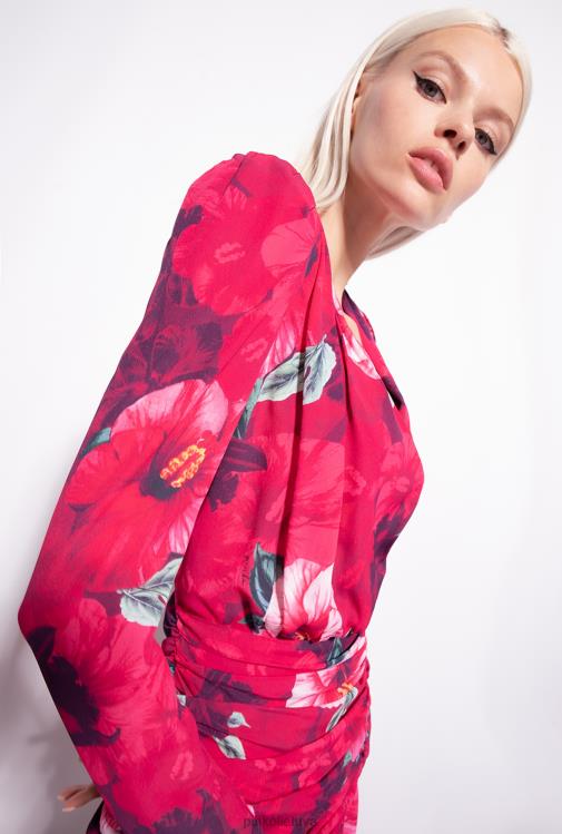 trumpos suknelės | DH06P139 trumpa hibisko rašto suknelė Pinko keli. fuksija/rožinė
