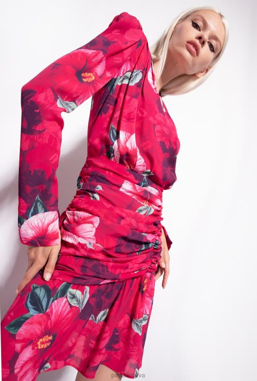 trumpos suknelės | DH06P139 trumpa hibisko rašto suknelė Pinko keli. fuksija/rožinė