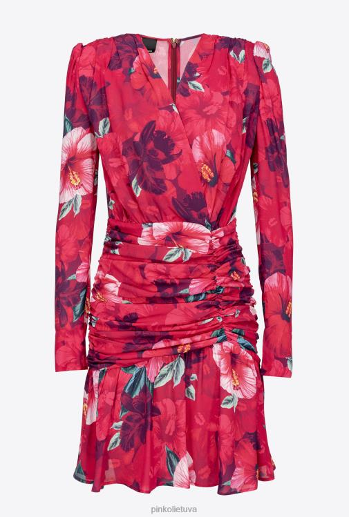trumpos suknelės | DH06P139 trumpa hibisko rašto suknelė Pinko keli. fuksija/rožinė