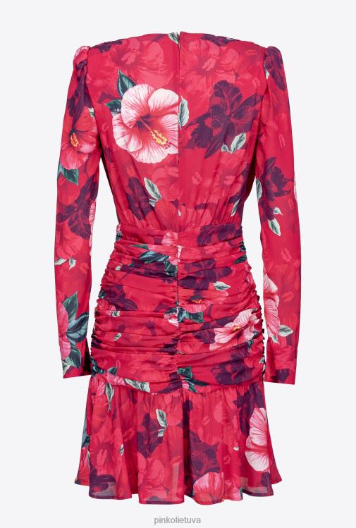 trumpos suknelės | DH06P139 trumpa hibisko rašto suknelė Pinko keli. fuksija/rožinė