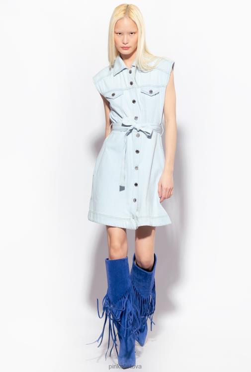 trumpos suknelės | DH06P150 Vintažinė šviesi džinsinė mini suknelė Pinko vidutinio balinimo plovimas