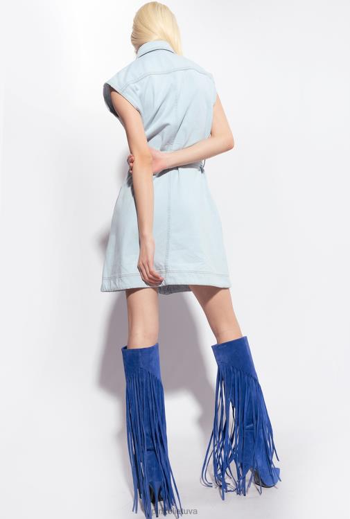 trumpos suknelės | DH06P150 Vintažinė šviesi džinsinė mini suknelė Pinko vidutinio balinimo plovimas