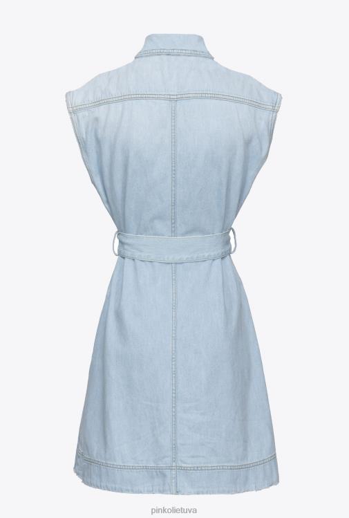 trumpos suknelės | DH06P150 Vintažinė šviesi džinsinė mini suknelė Pinko vidutinio balinimo plovimas