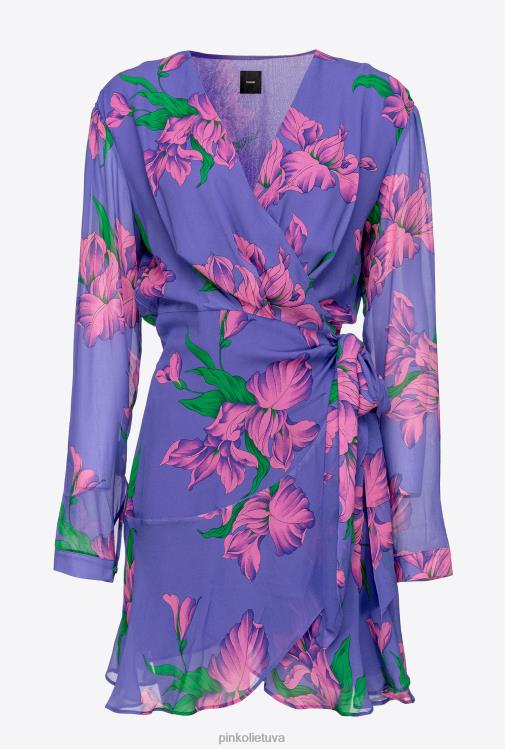 trumpos suknelės | DH06P153 vilkdalgių rašto įvyniojama suknelė Pinko violetinė/rožinė/žalia