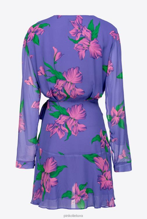 trumpos suknelės | DH06P153 vilkdalgių rašto įvyniojama suknelė Pinko violetinė/rožinė/žalia