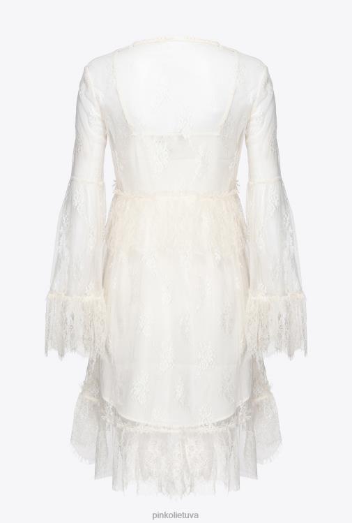 trumpos suknelės | DH06P171 nėriniuota suknelė Pinko debesis baltas