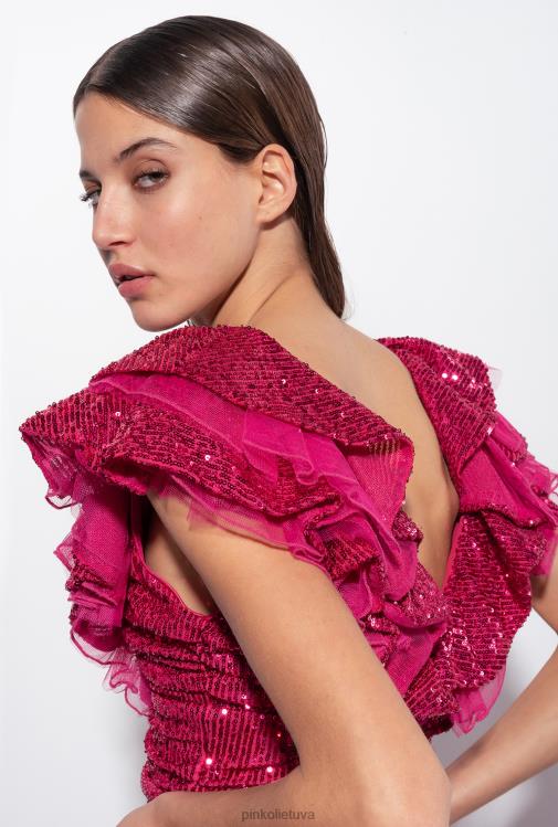 trumpos suknelės | DH06P172 pilnai blizgučiais puošta mini suknelė Pinko fuksija/pilka