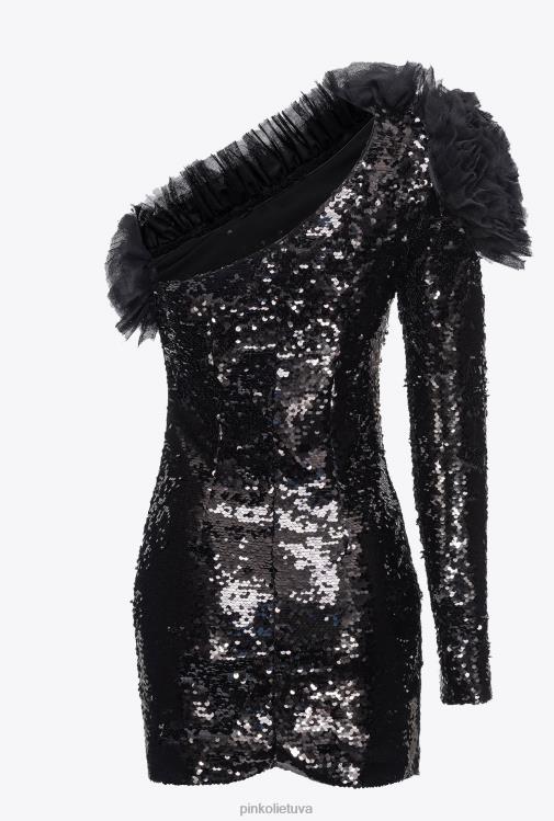 trumpos suknelės | DH06P173 pilnai blizgučiais puošta mini suknelė vieną petį Pinko limuzinas juodas