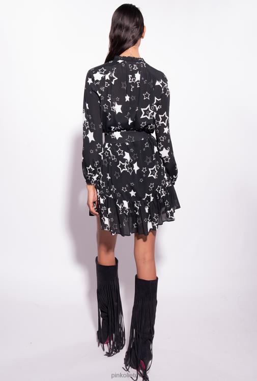 trumpos suknelės | DH06P176 žvaigždės rašto suknelė Pinko juoda/pilka/balta