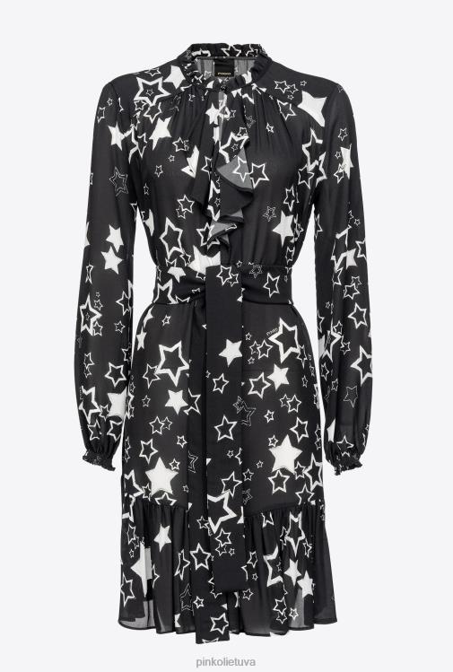 trumpos suknelės | DH06P176 žvaigždės rašto suknelė Pinko juoda/pilka/balta