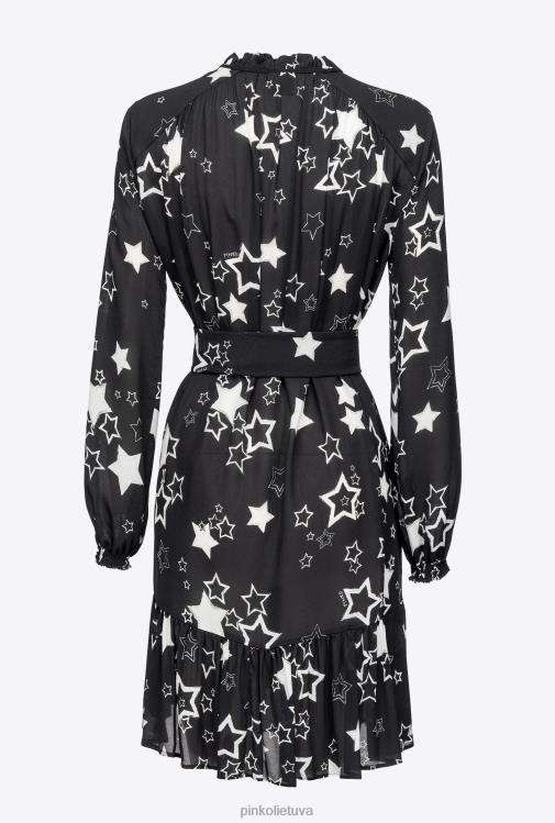 trumpos suknelės | DH06P176 žvaigždės rašto suknelė Pinko juoda/pilka/balta