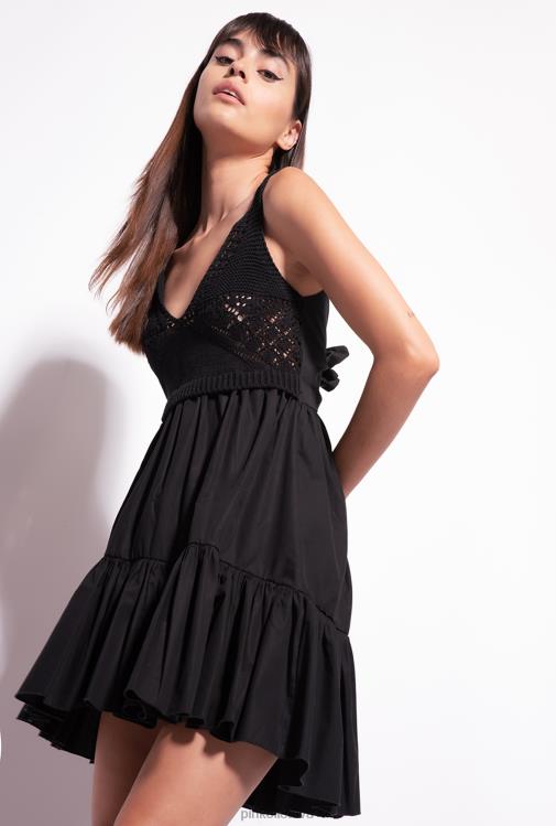 trumpos suknelės | DH06P178 trikotažas ir poplino suknelė Pinko limuzinas juodas