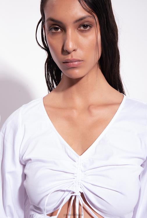 trumpos suknelės | DH06P17 trumpa poplino suknele Pinko ryškiai balta