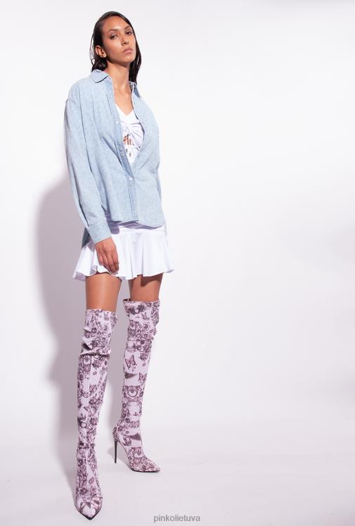 trumpos suknelės | DH06P17 trumpa poplino suknele Pinko ryškiai balta