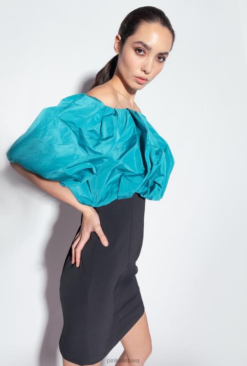 trumpos suknelės | DH06P211 Galleria taftos mini suknelė Pinko juoda / žalsvai melsva