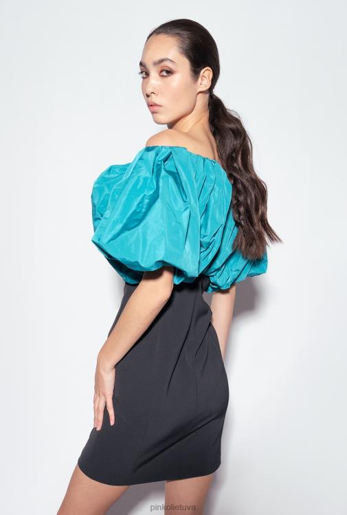 trumpos suknelės | DH06P211 Galleria taftos mini suknelė Pinko juoda / žalsvai melsva