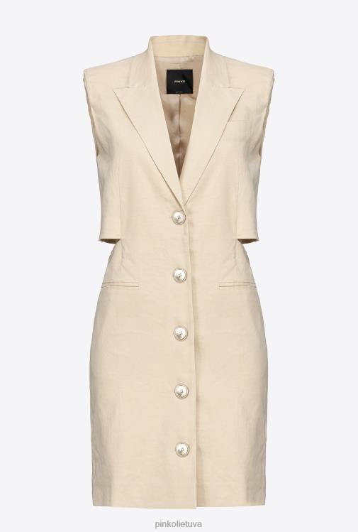 trumpos suknelės | DH06P21 lininė bliuzoninė suknelė Pinko matinio migdolinio smėlio spalvos