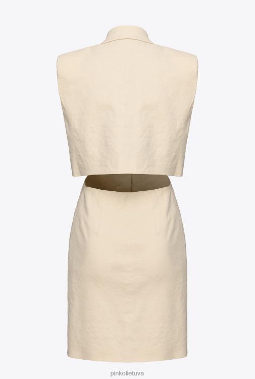 trumpos suknelės | DH06P21 lininė bliuzoninė suknelė Pinko matinio migdolinio smėlio spalvos