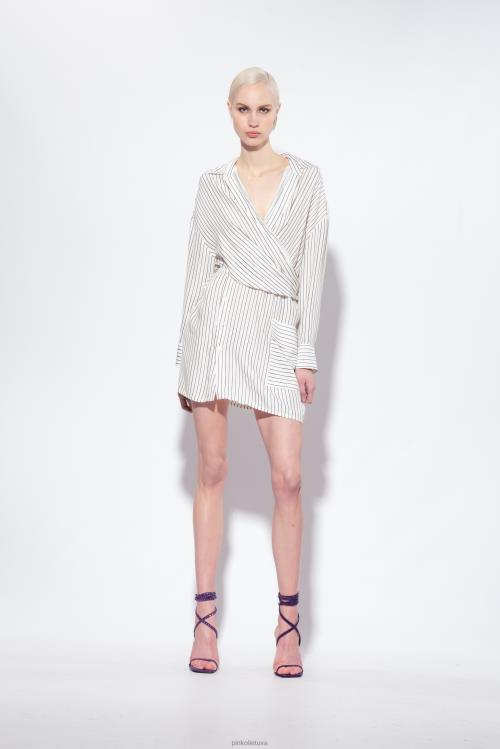 trumpos suknelės | DH06P22 dryžuota mini marškinėlių suknelė Pinko balta juoda