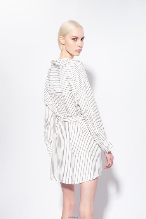 trumpos suknelės | DH06P22 dryžuota mini marškinėlių suknelė Pinko balta juoda