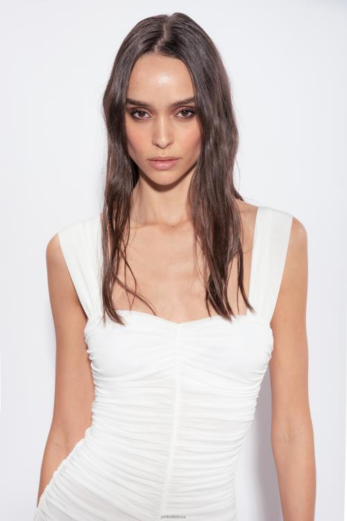 trumpos suknelės | DH06P23 mini drapiruota trikotažinė suknelė Pinko ryškiai balta