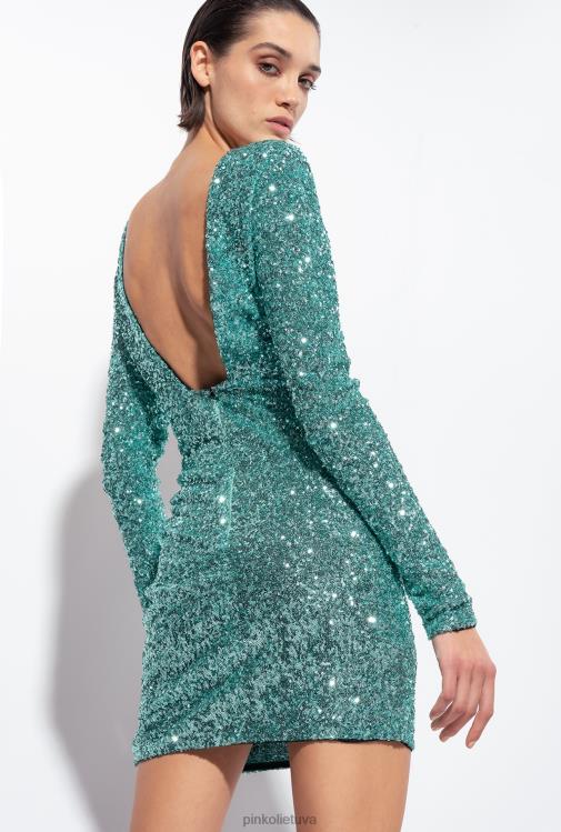 trumpos suknelės | DH06P29 pilnai blizgučiais puošta mini suknelė su kryžmeliu Pinko vandenyno žalia