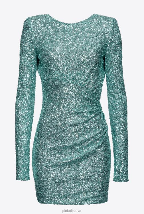 trumpos suknelės | DH06P29 pilnai blizgučiais puošta mini suknelė su kryžmeliu Pinko vandenyno žalia