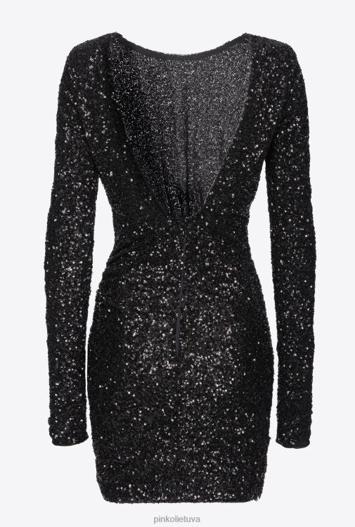 trumpos suknelės | DH06P30 pilnai blizgučiais puošta mini suknelė su kryžmeliu Pinko limuzinas juodas