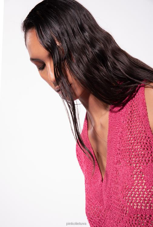 trumpos suknelės | DH06P32 tinklinio dygsnio megzta mini suknelė Pinko aviečių raudonumo